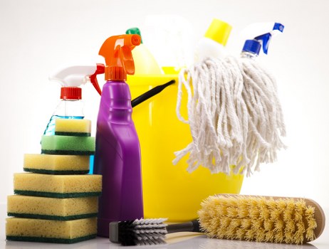 Worker reviewing carpet cleaning safety procedures on site